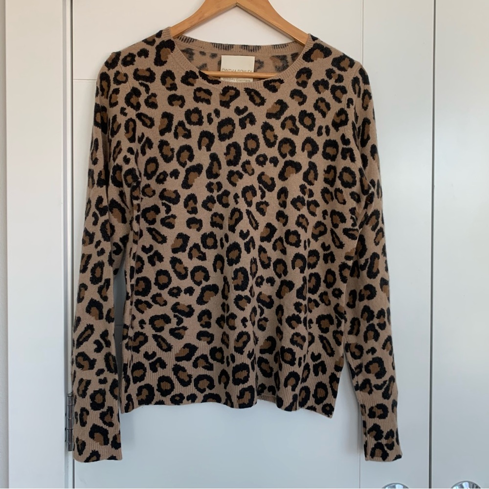 Cynthia Rowley Leopard Print Crewneck Sweater - Tan & Black